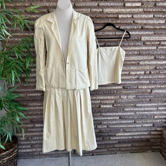Vintage 70s Raw Silk Outfit Pleated Culottes, Shell and Jacket Handmade - Picture 8 of 12